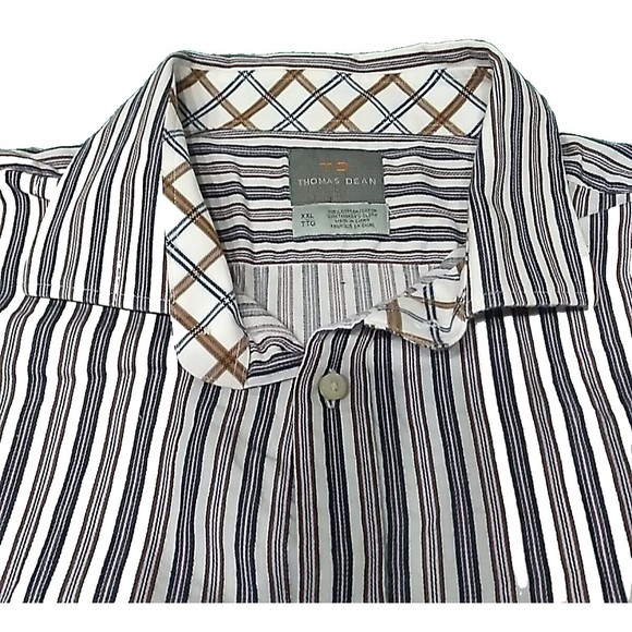 Thomas Dean TD Men's Size XXL Long Sleeve Striped Shirt Button Up Purple Blue - Picture 7 of 13